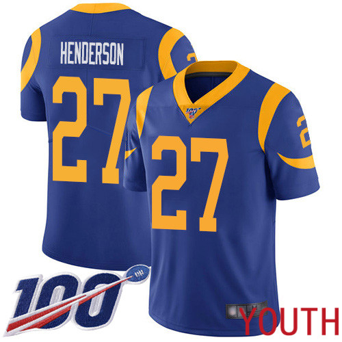 Los Angeles Rams Limited Royal Blue Youth Darrell Henderson Alternate Jersey NFL Football #27 100th Season Vapor Untouchable